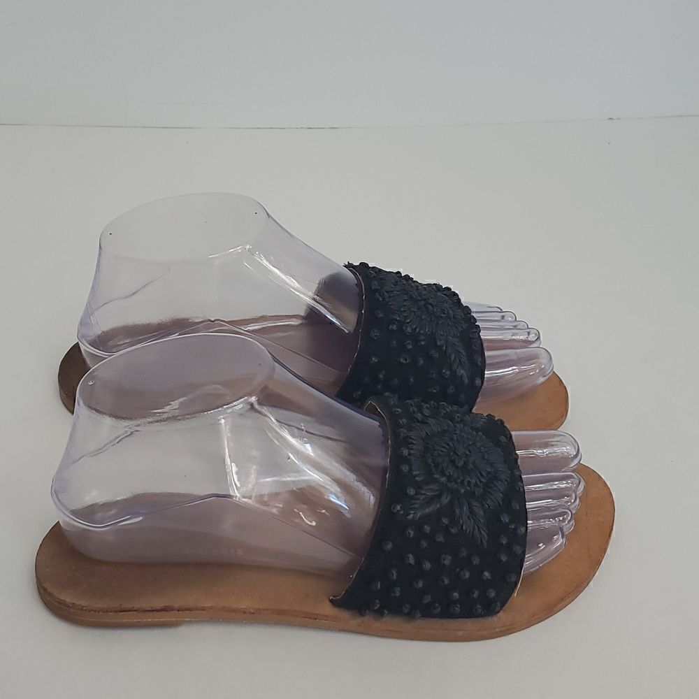 Anthropologie Black Slide Sandals Floral Women's Size 7
